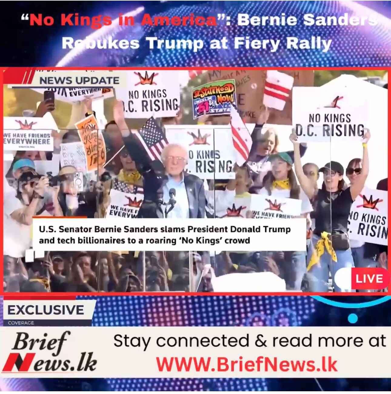 No Kings in America”: Bernie Sanders Fires Back at Trump in Fiery Rally